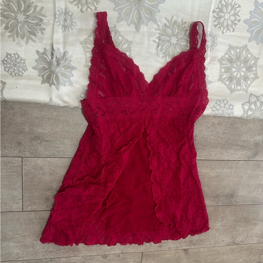 Vintage 90s Hanky Panky Red Lingerie Rosette Lace Chemise Women’s Small Elegant — image 2 of 8